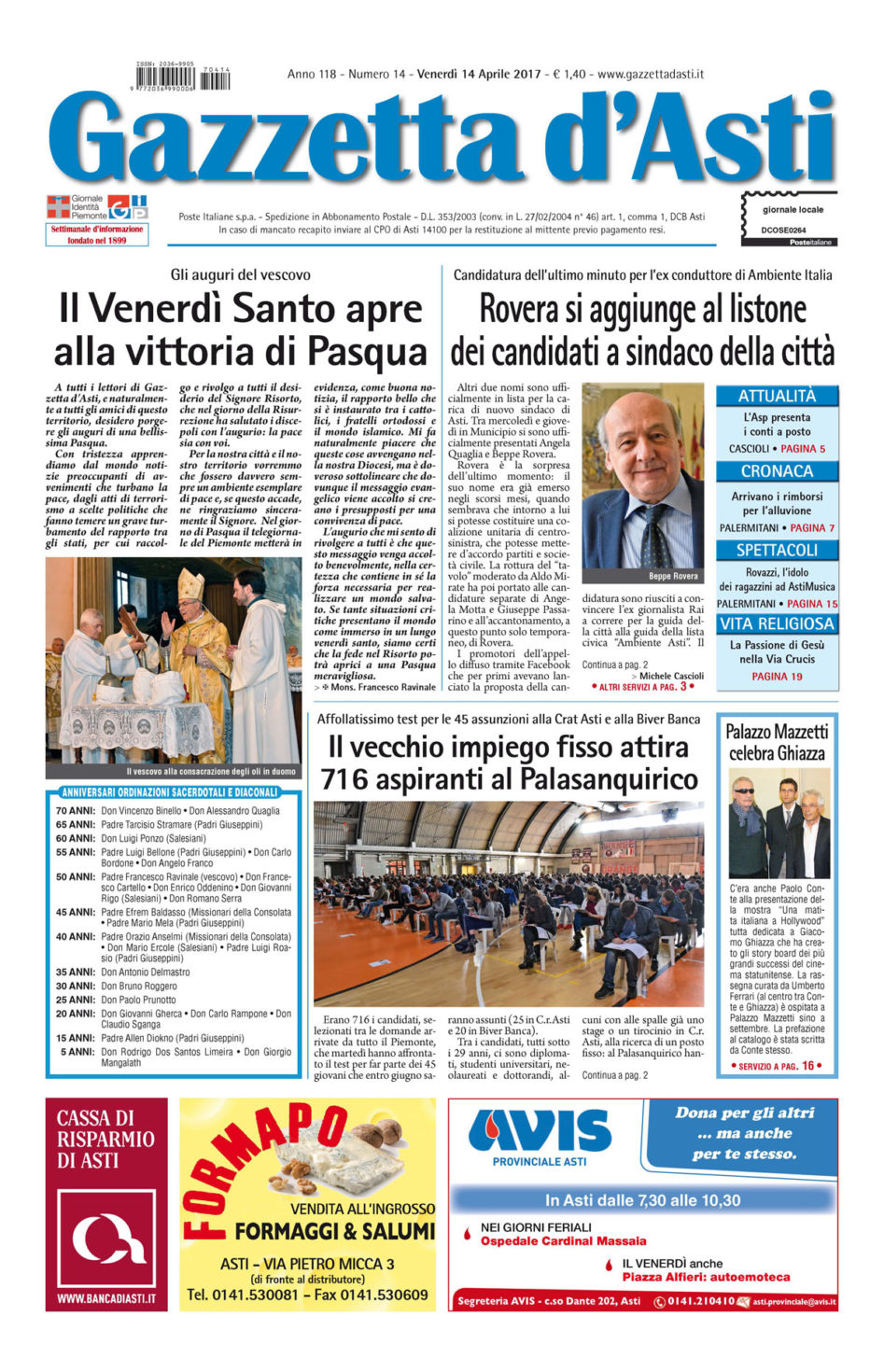 Prima pagina – 14 aprile 2017