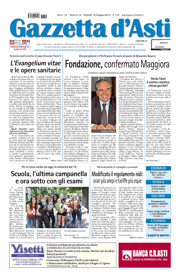 Prima pagina –  14 giugno 2013