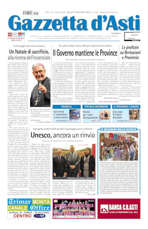 Prima pagina – 14 dicembre 2012