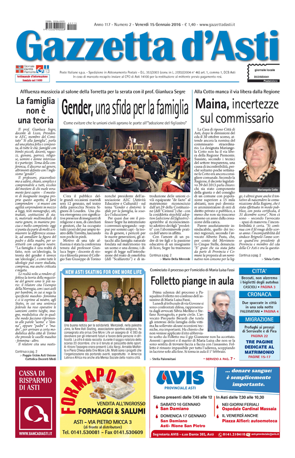 Prima pagina – 15 gennaio 2016