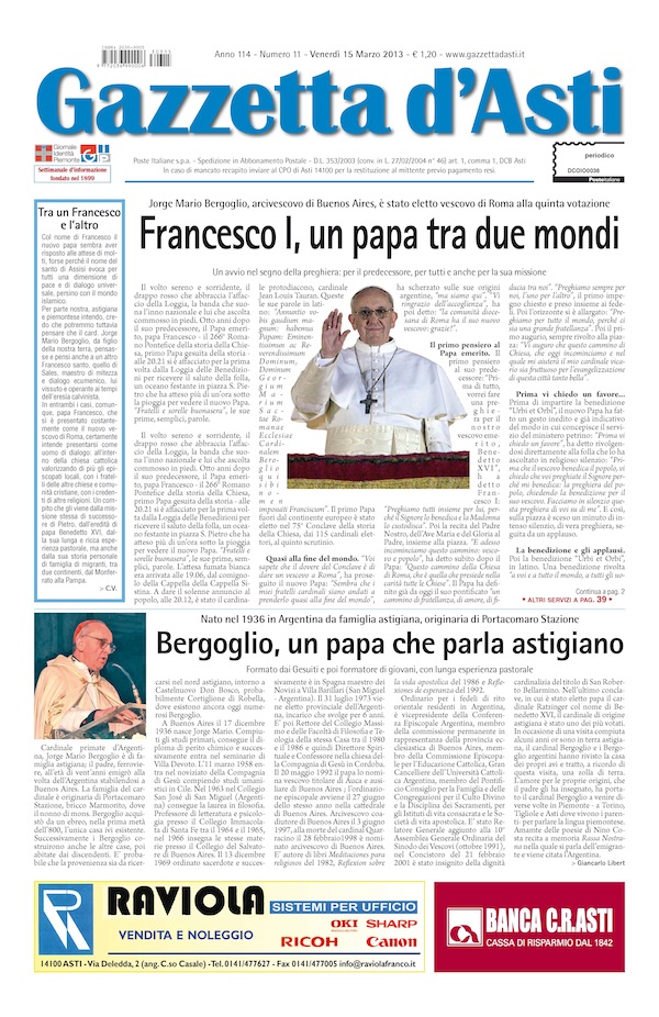 Prima pagina – 15 marzo 2013