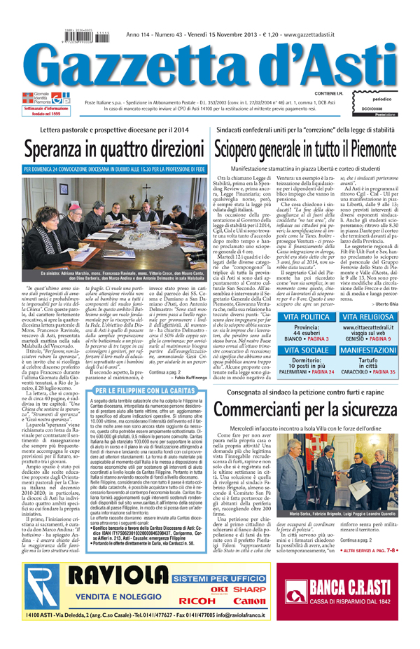 Prima pagina – 15 novembre 2013