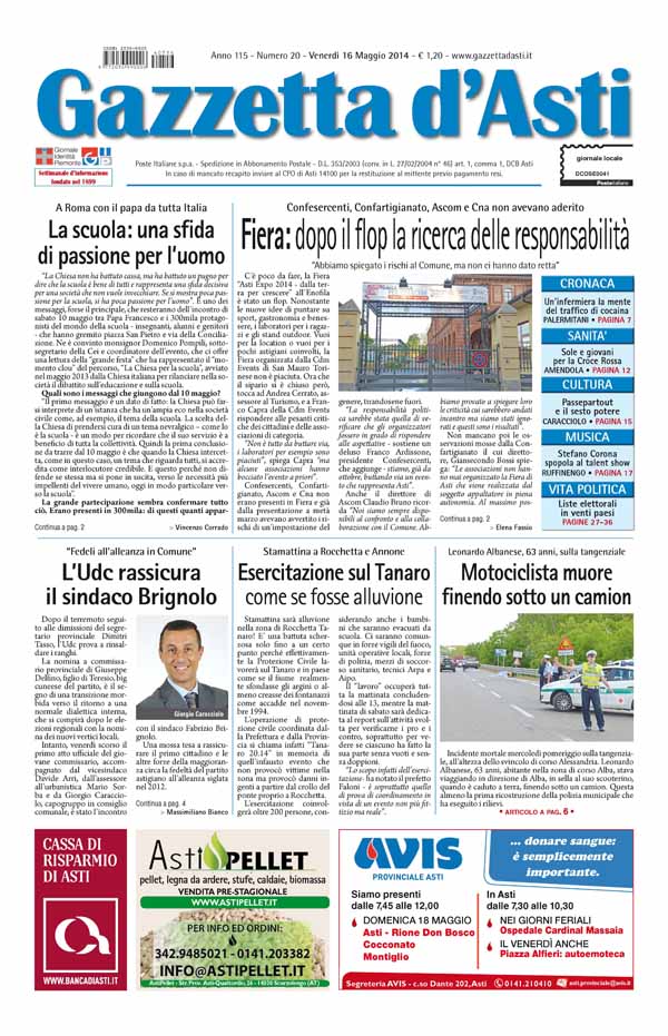 Prima pagina – 16 maggio 2014
