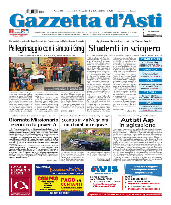 Prima pagina – 16 ottobre 2015