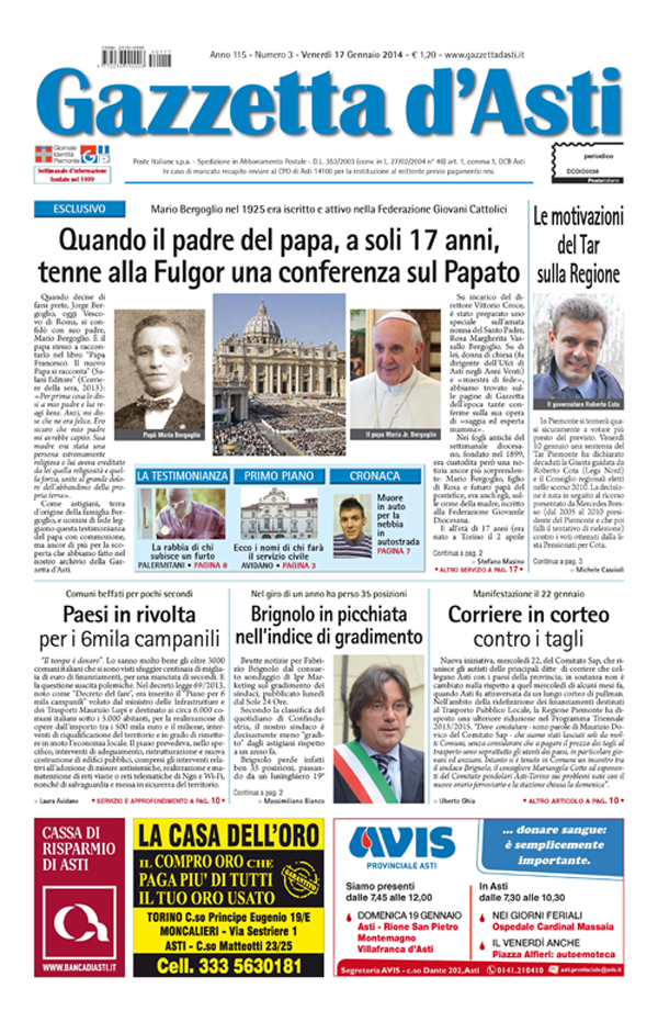 Prima pagina – 17 gennaio 2014