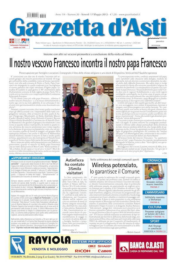 Prima pagina – 17 maggio 2013