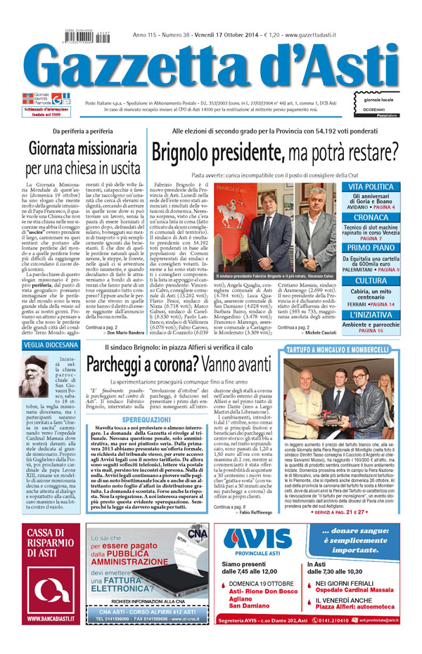 Prima pagina – 17 ottobre 2014