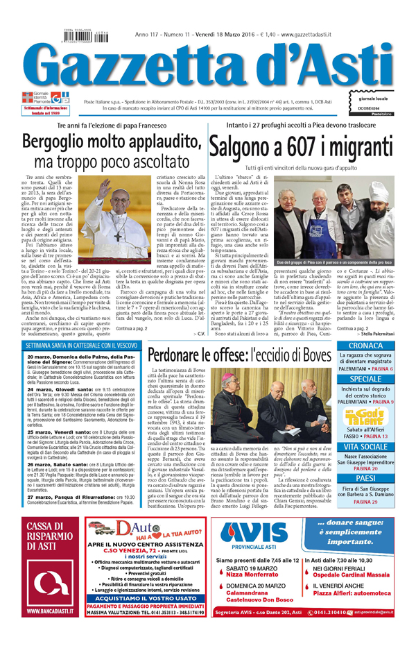 Prima pagina – 18 marzo 2016