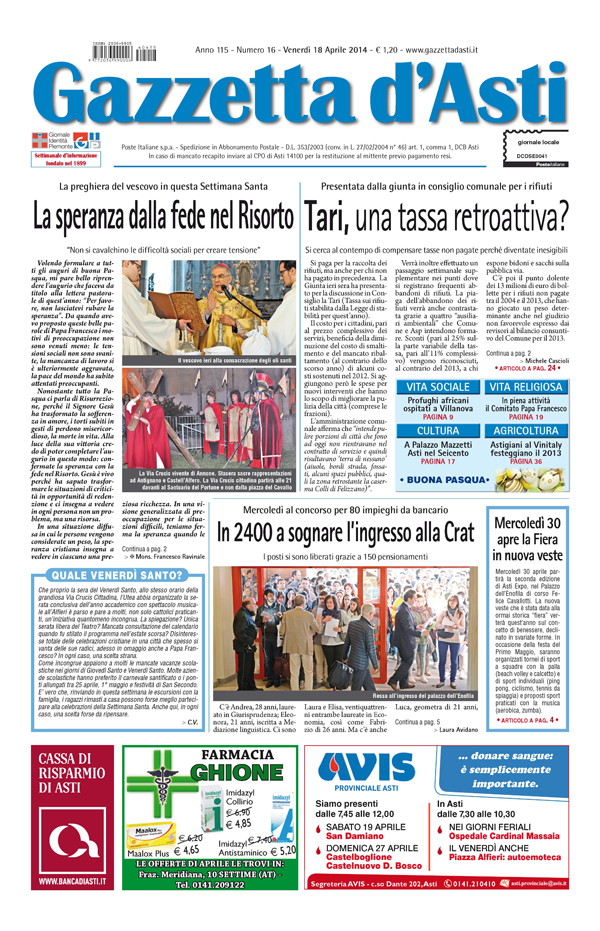 Prima pagina – 18 aprile 2014