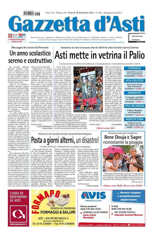 Prima pagina – 18 settembre 2015