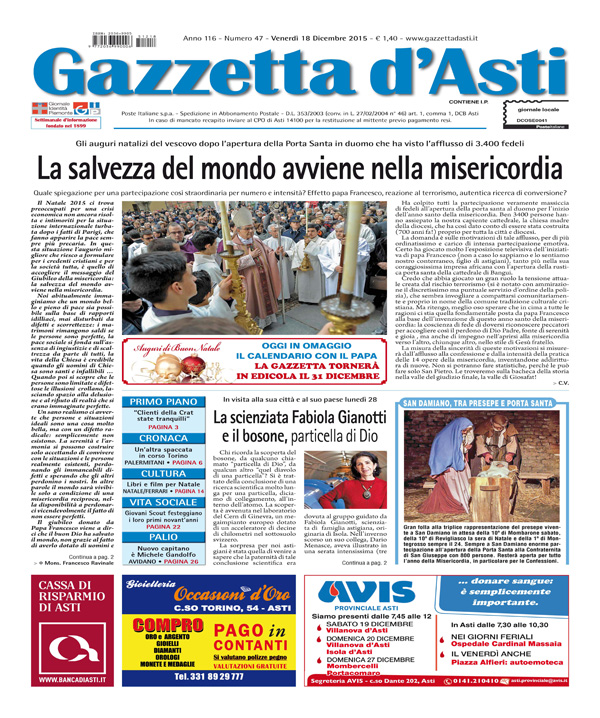 Prima pagina – 18 dicembre 2015