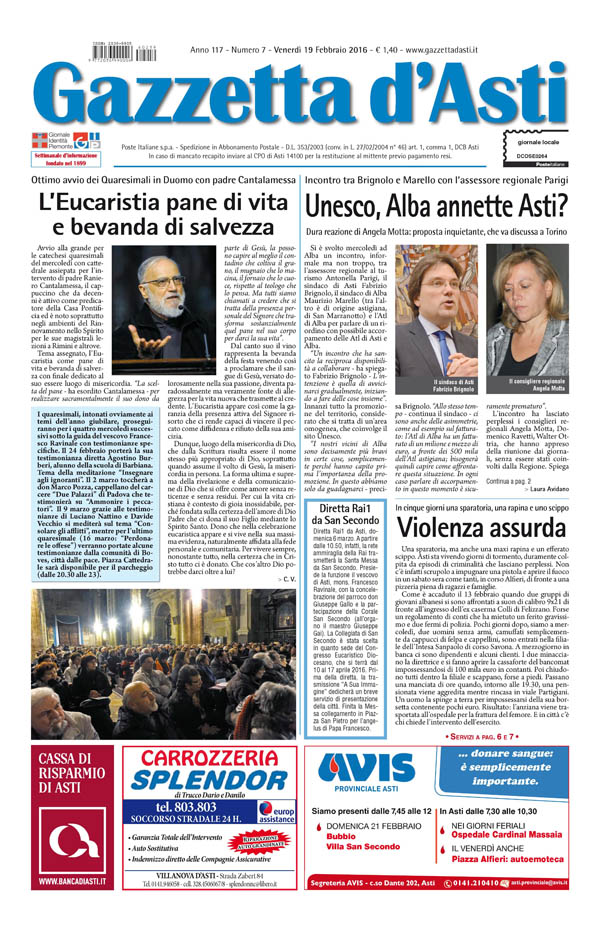 Prima pagina – 19 febbraio 2016