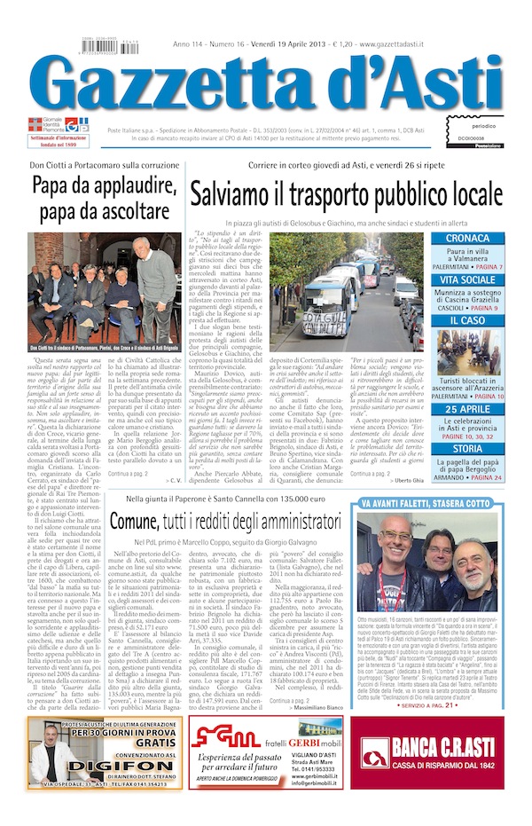 Prima pagina – 19 aprile 2013