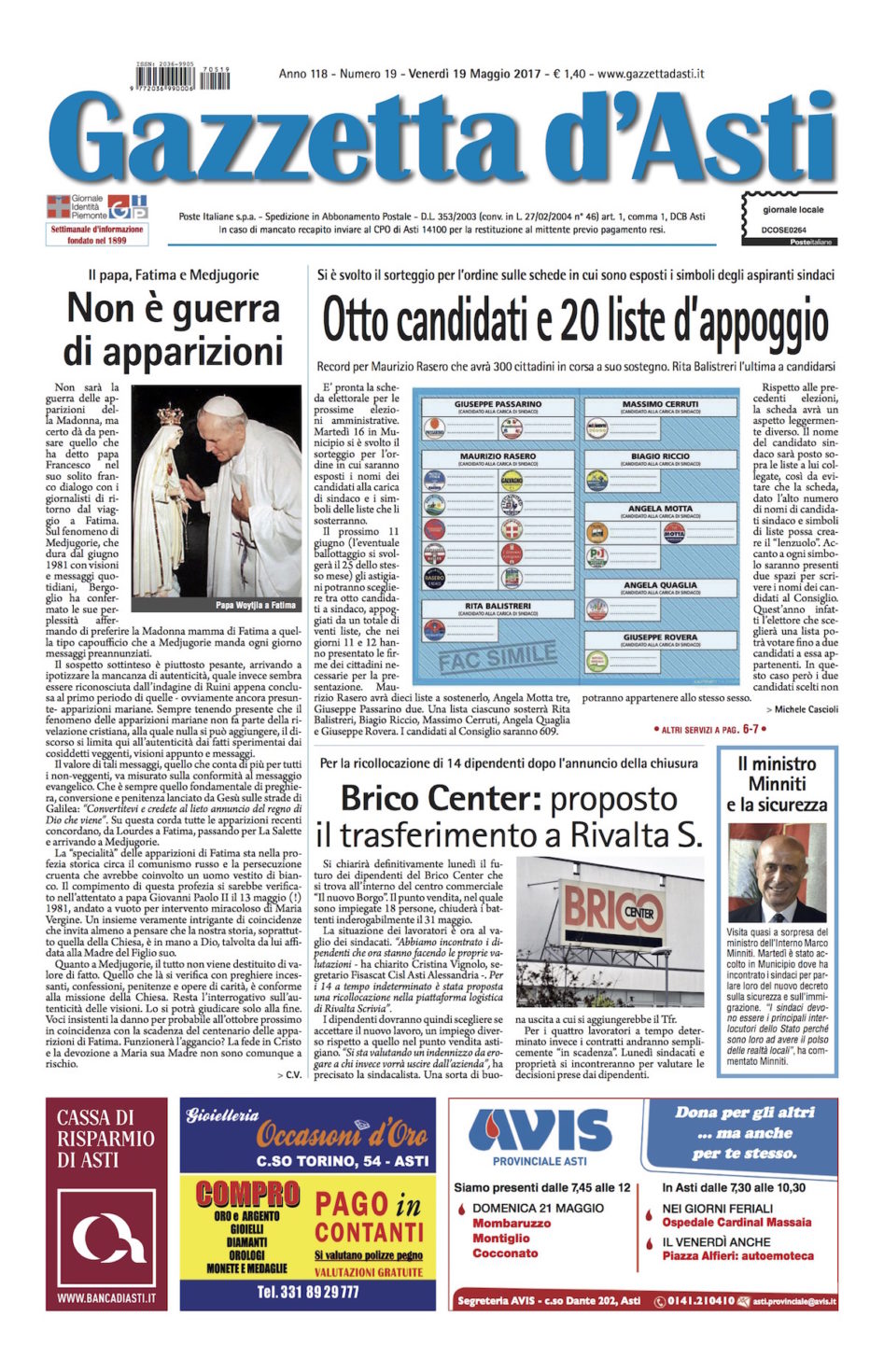 Prima pagina – 19 maggio 2017