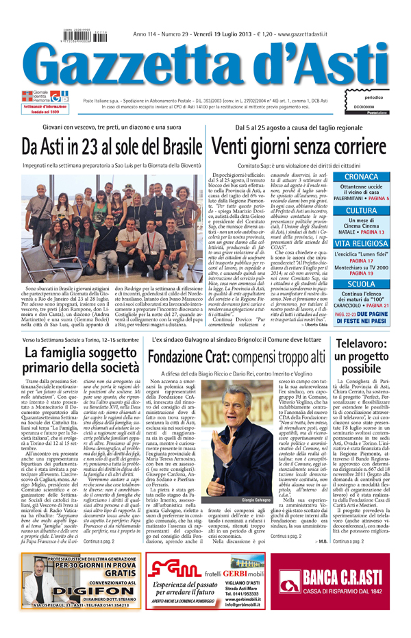 Prima pagina – 19 luglio 2013