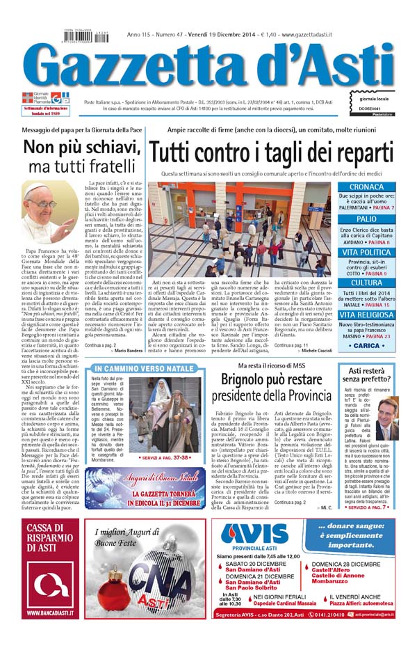 Prima pagina – 19 dicembre 2014