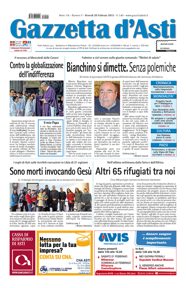 Prima pagina – 20 febbraio 2015