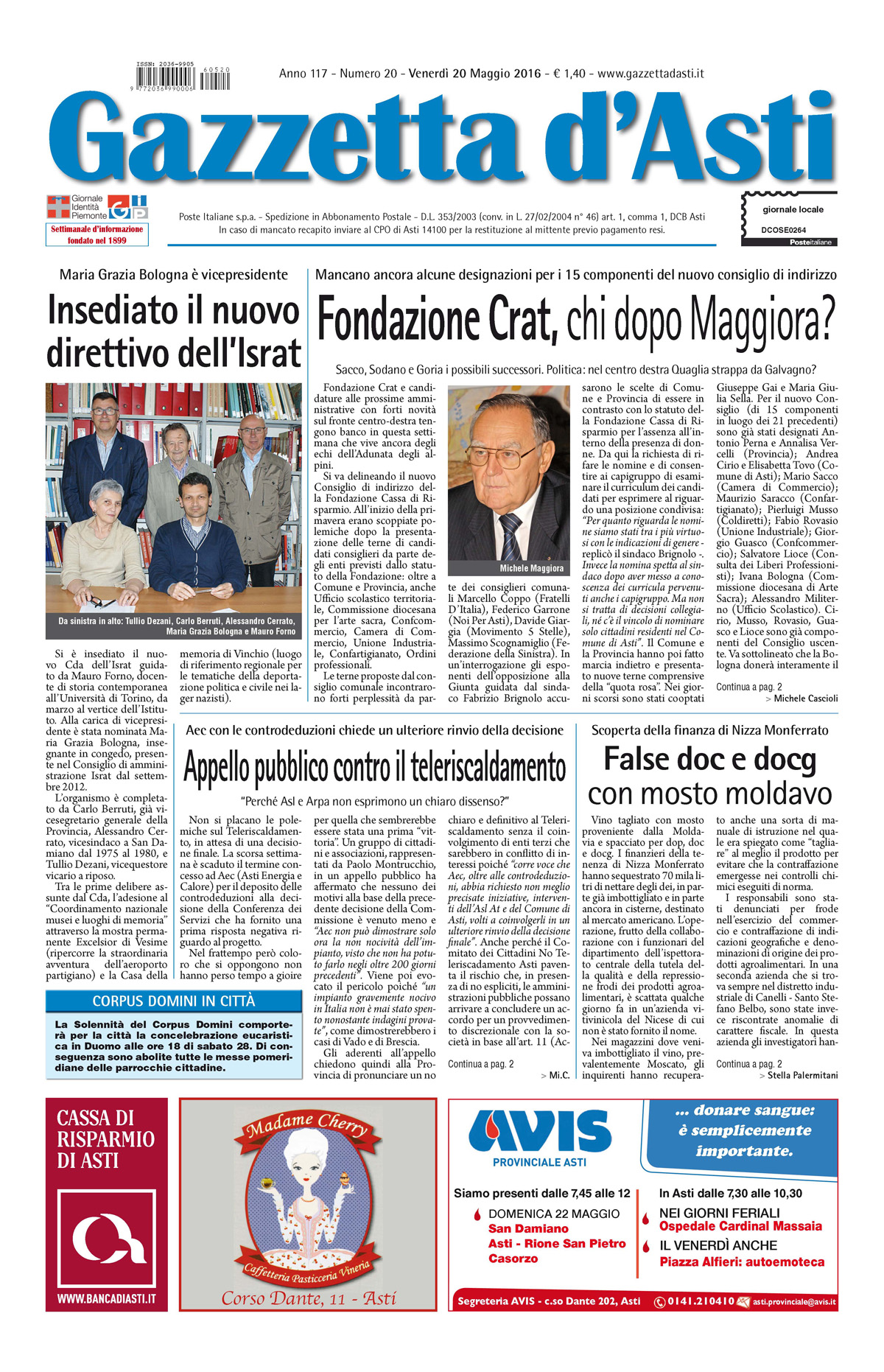 Prima pagina – 20 maggio 2016