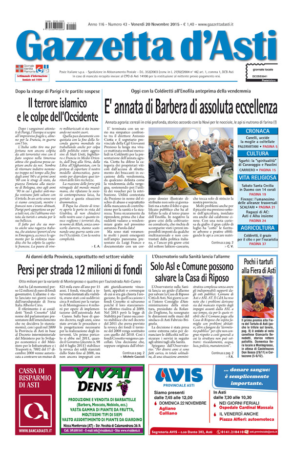 Prima pagina – 20 novembre 2015