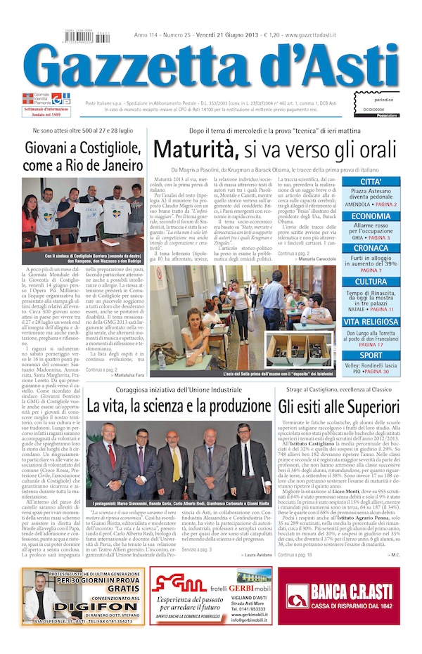 Prima pagina – 21 giugno 2013