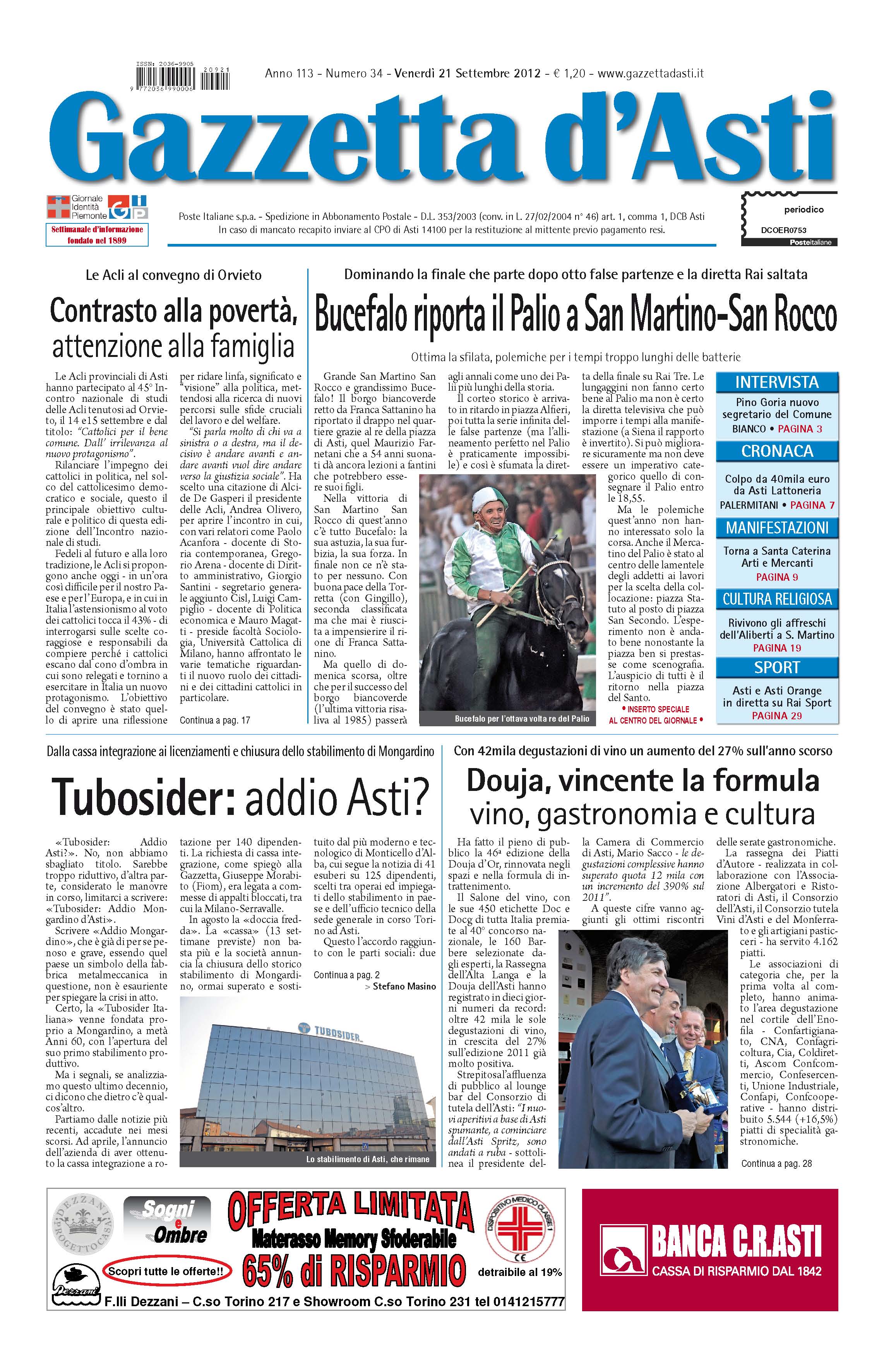 Prima pagina – 21 settembre 2012