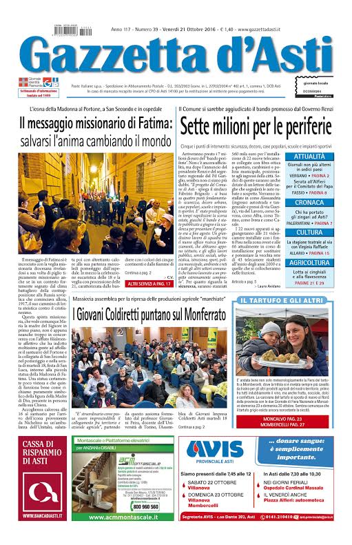 Prima pagina – 21 ottobre 2016