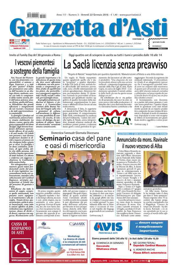 Prima pagina – 22 gennaio 2016