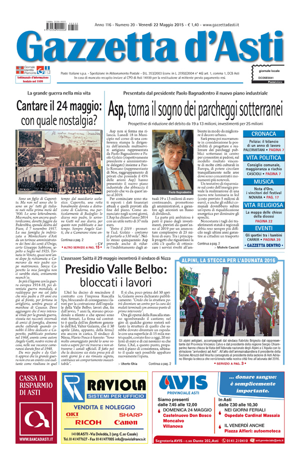 Prima pagina – 22 maggio 2015