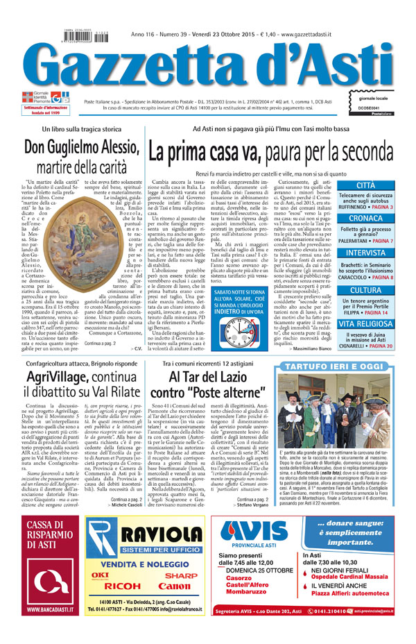 Prima pagina – 23 ottobre 2015