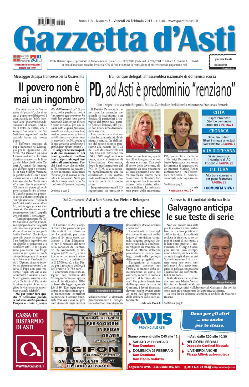 Prima pagina – 24 febbraio 2017