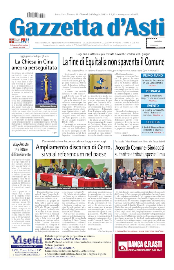 Prima pagina – 24 maggio 2013