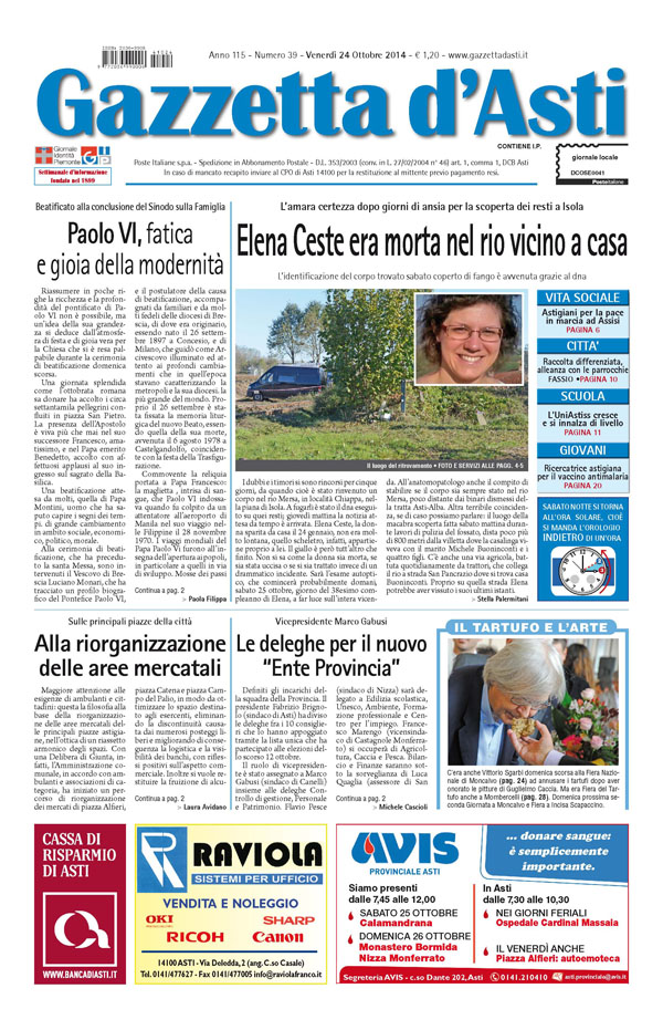 Prima pagina – 24 ottobre 2014