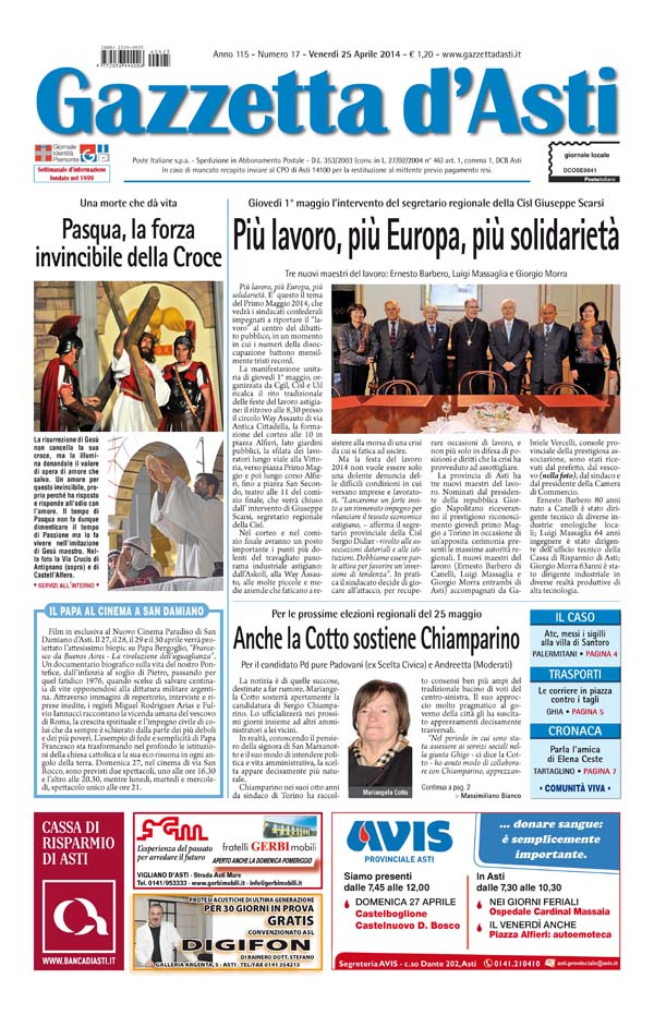 Prima pagina – 25 aprile 2014