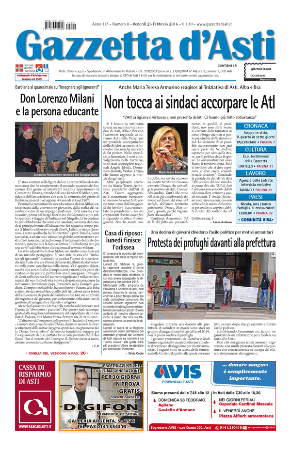 Prima pagina – 26 febbraio 2016