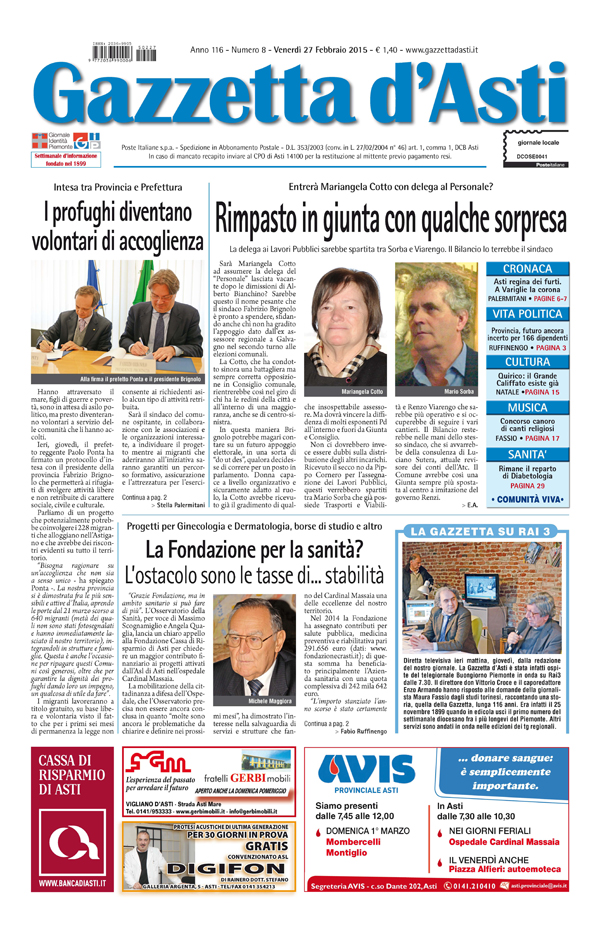 Prima pagina – 27 febbraio 2015