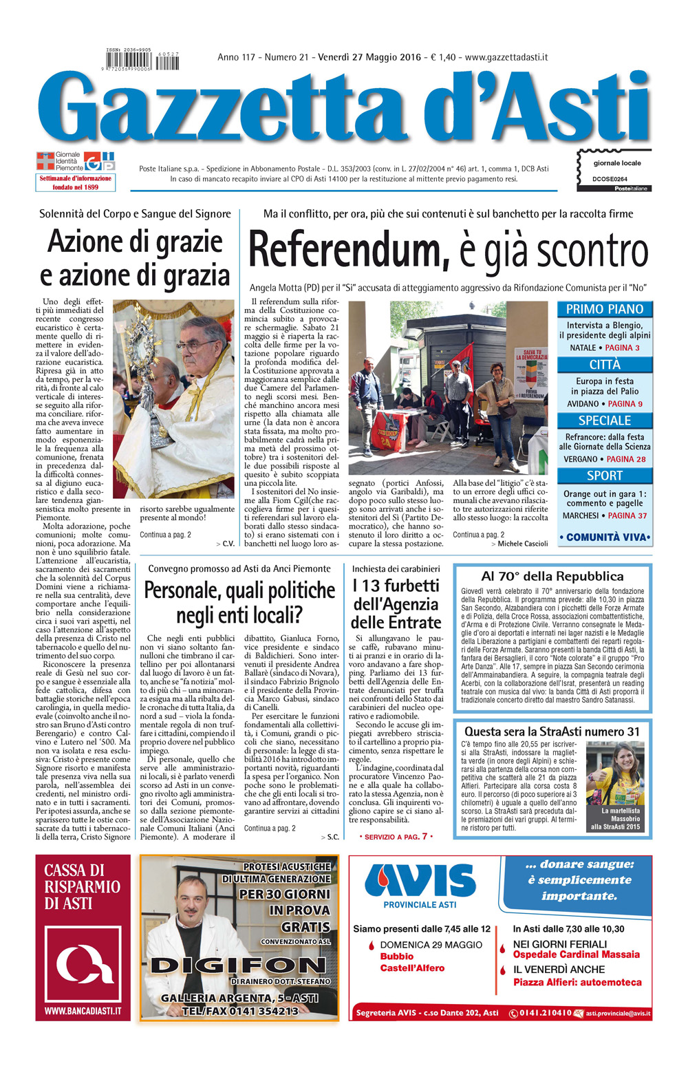 Prima pagina – 27 maggio 2016