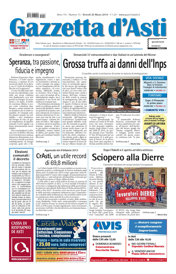 Prima pagina – 28 marzo 2014