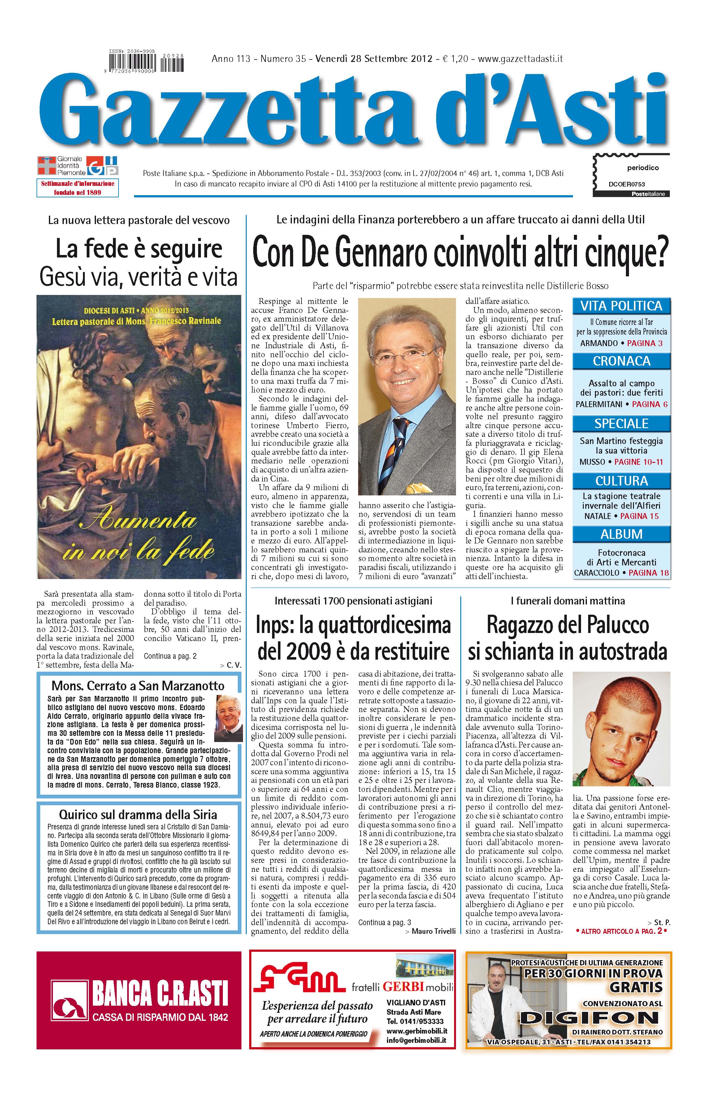 Prima pagina – 28 settembre 2012