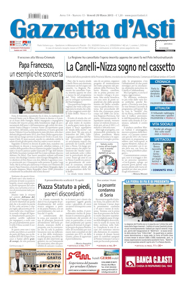 Prima pagina – 29 marzo 2013