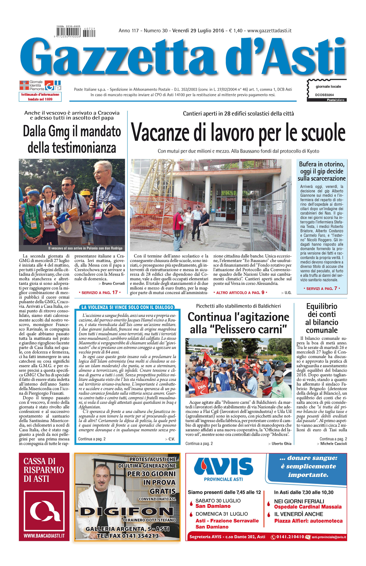 Prima pagina – 29 luglio 2016