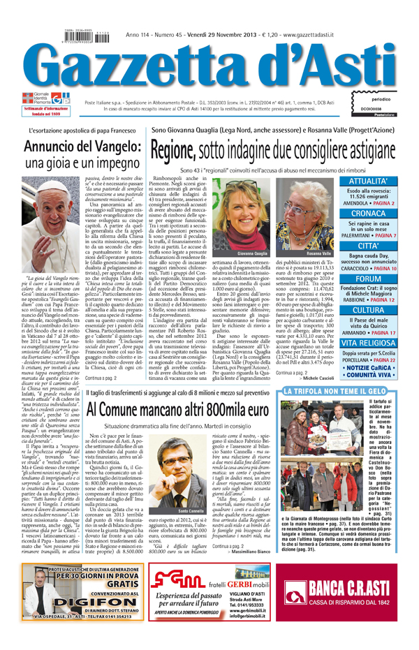 Prima pagina – 29 novembre 2013