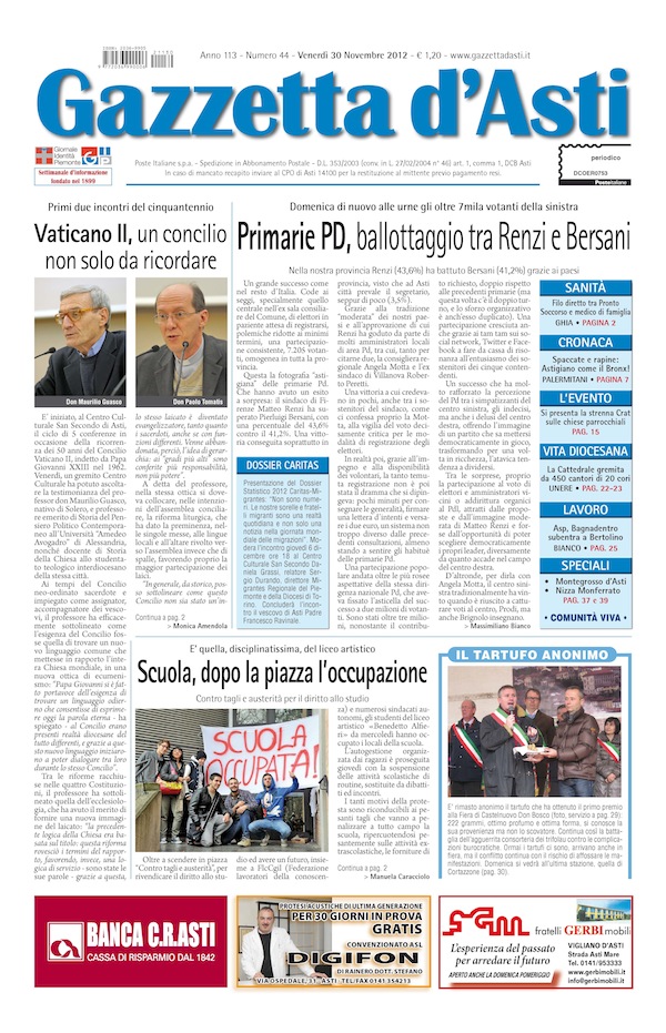 Prima pagina – 30 novembre 2012