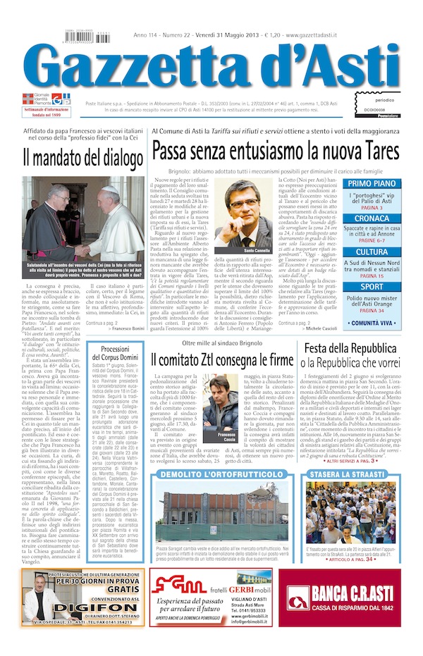 Prima pagina – 31 maggio 2013