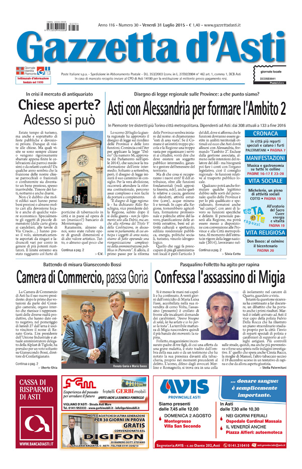 Prima pagina – 31 luglio 2015