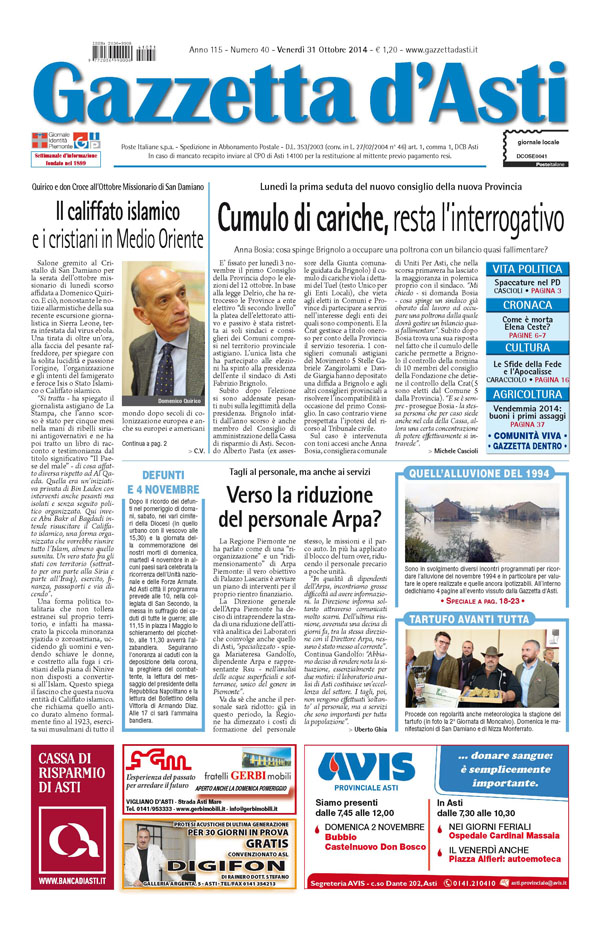 Prima pagina – 31 ottobre 2014