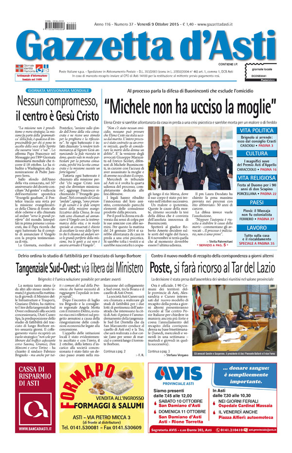 Prima pagina – 10 ottobre 2015