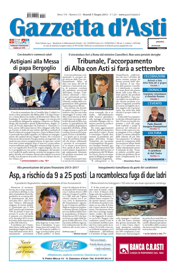 Prima pagina – 7 giugno 2013