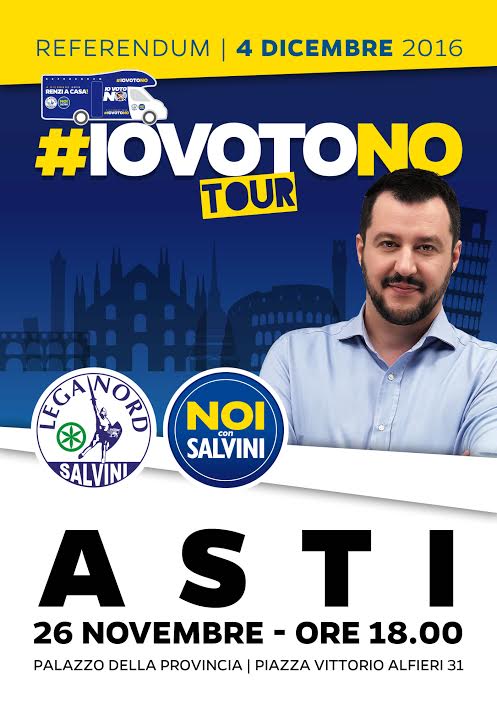 Referendum: oggi Matteo Salvini ad Asti