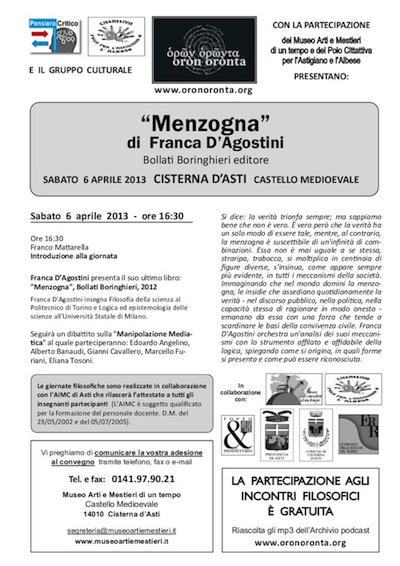 “Menzogna” al castello di Cisterna d’Asti