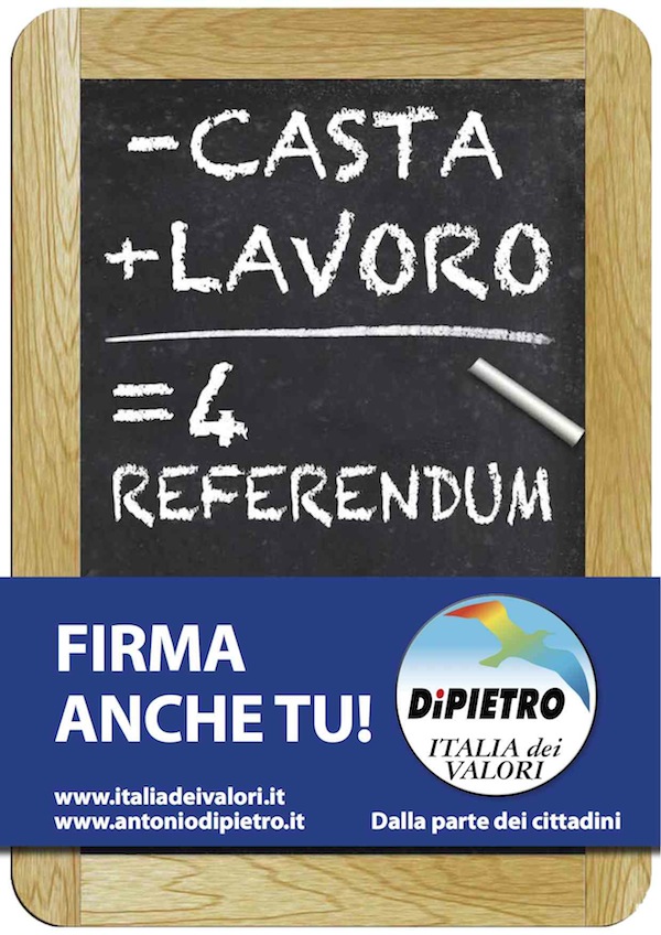 Prosegue nell’Astigiano la raccolta firme “- Casta +  Lavoro= 4 Referendum”